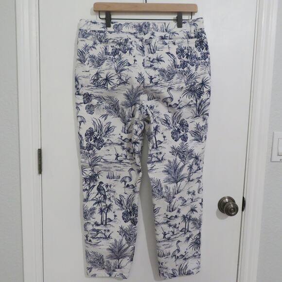 J. McLaughlin Womens Sz 12 Navy White Heron Toile Amal Pants Ankle Length Preppy - Picture 2 of 7